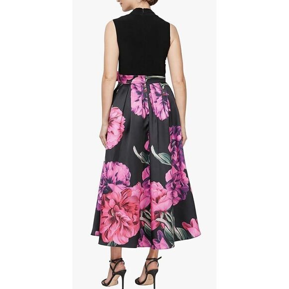 S.L. Fashions Women's Sleeveless Jersey V-Neck Hi-lo Floral Dress with Pockets - Picture 2 of 8